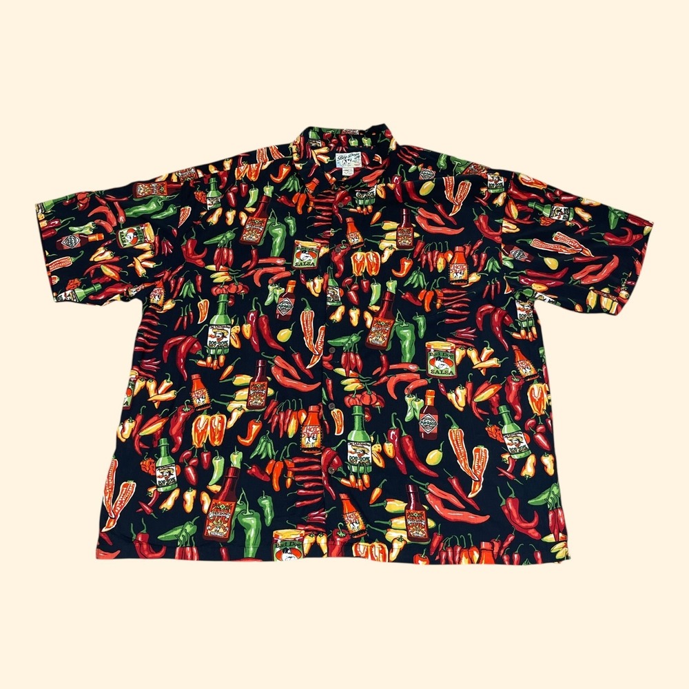 Vintage Big Dogs Mens 4X Salsa Tabasco Chili Pepper Hot Sauce Hawaiian Shirt‎